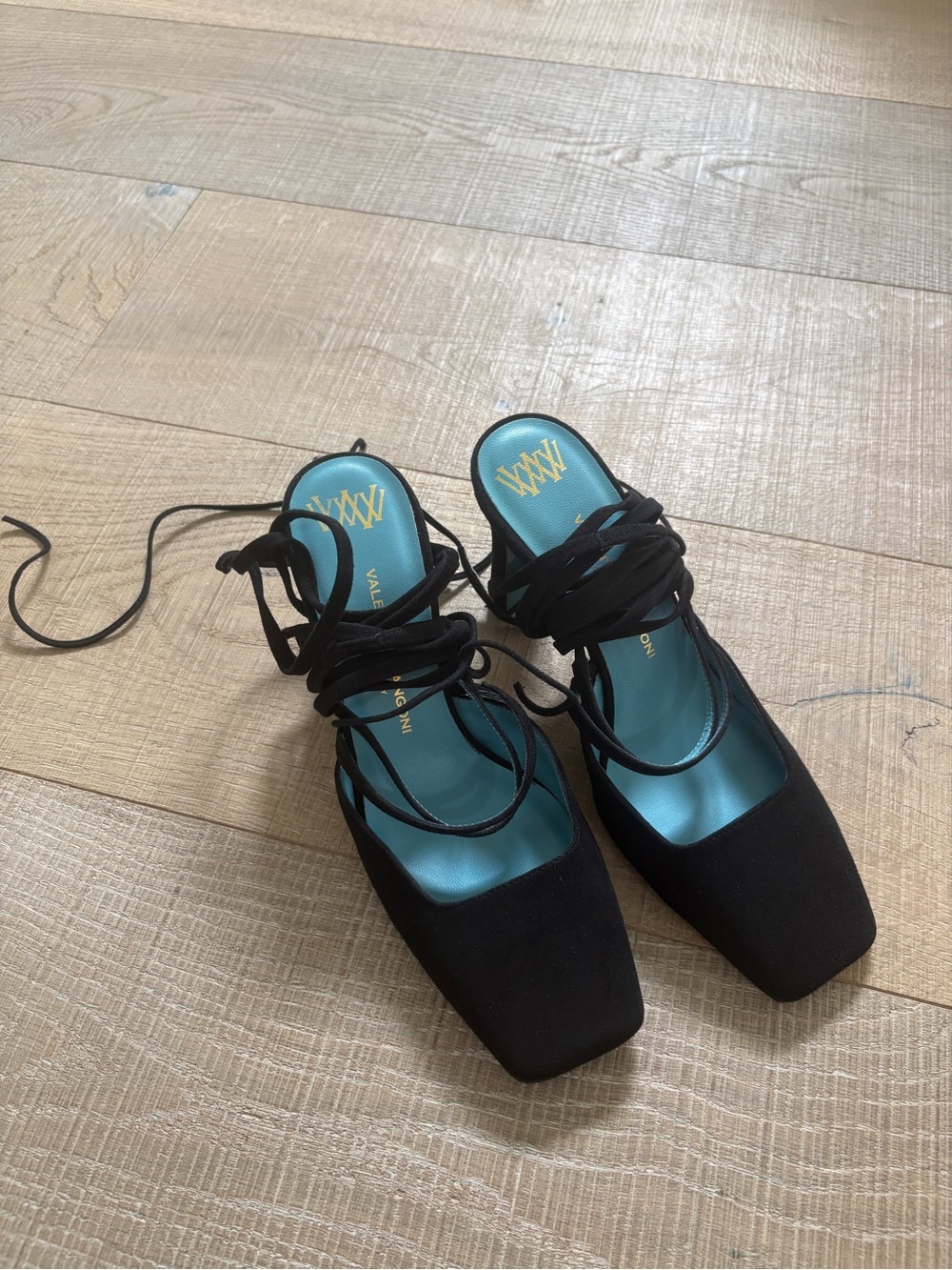 Valentina Rangoni  Black Lace-Up Square Toe Heels made in Italy